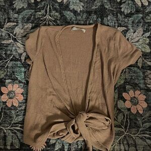 Abercrombie & Fitch Brown Short Sleeve Tie-Front Top
